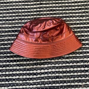 🌿WYETH X Anthropology Faux Leather Bronze Rust Shimmer Bucket Hat OS